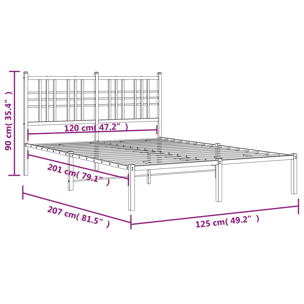 Metal Bed Frame with Headboard Black 120x200 cm