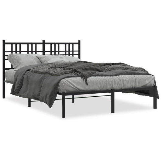 Metal Bed Frame with Headboard Black 135x190 cm Double