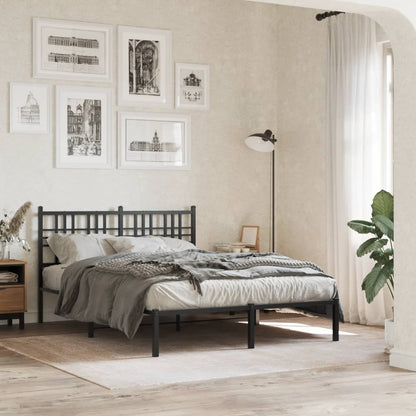 Metal Bed Frame with Headboard Black 140x190 cm