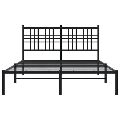 Metal Bed Frame with Headboard Black 140x190 cm