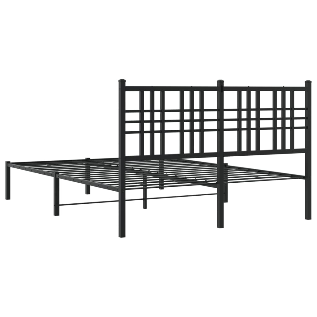 Metal Bed Frame with Headboard Black 140x190 cm