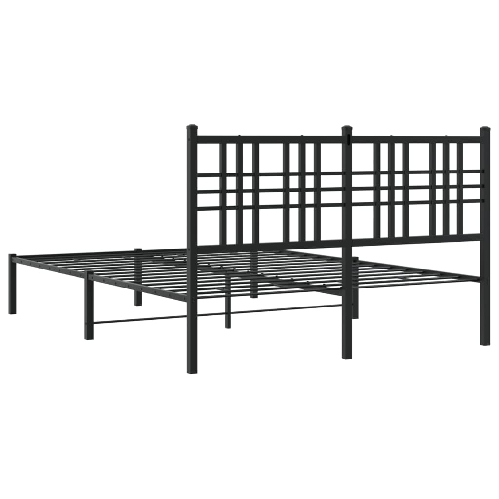 Metal Bed Frame with Headboard Black 140x200 cm