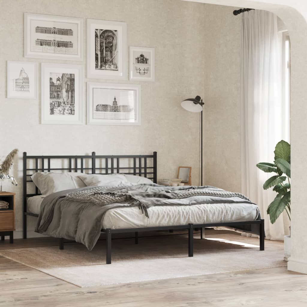 Metal Bed Frame with Headboard Black 150x200 cm King Size