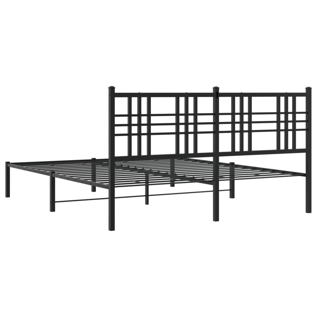 Metal Bed Frame with Headboard Black 150x200 cm King Size