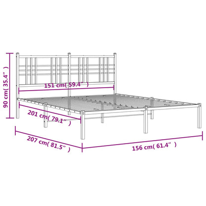 Metal Bed Frame with Headboard Black 150x200 cm King Size