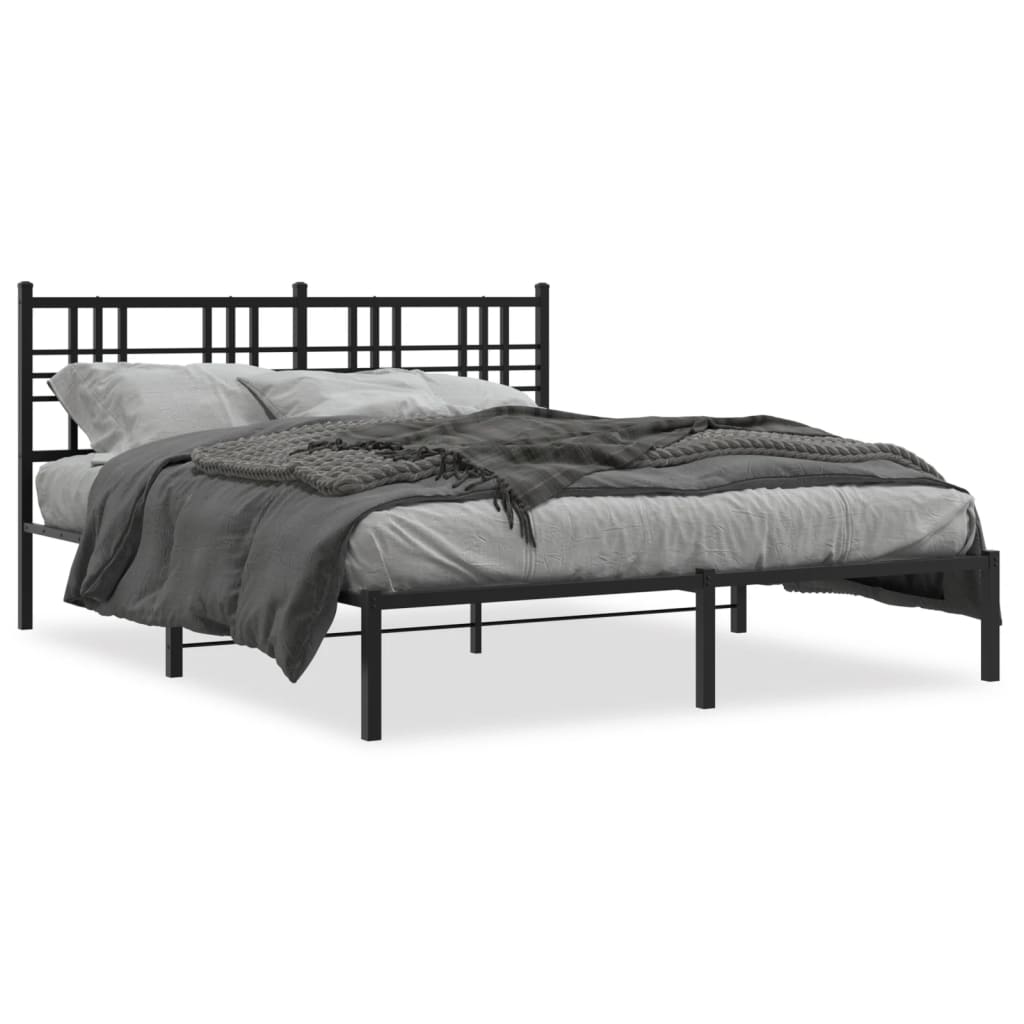 Metal Bed Frame with Headboard Black 150x200 cm King Size