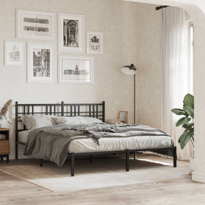 Metal Bed Frame with Headboard Black 160x200 cm