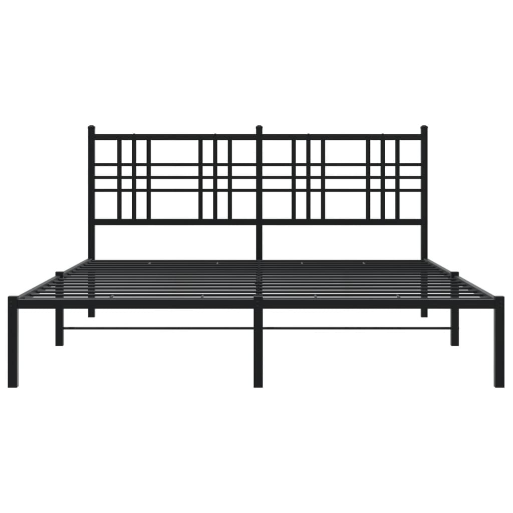 Metal Bed Frame with Headboard Black 160x200 cm