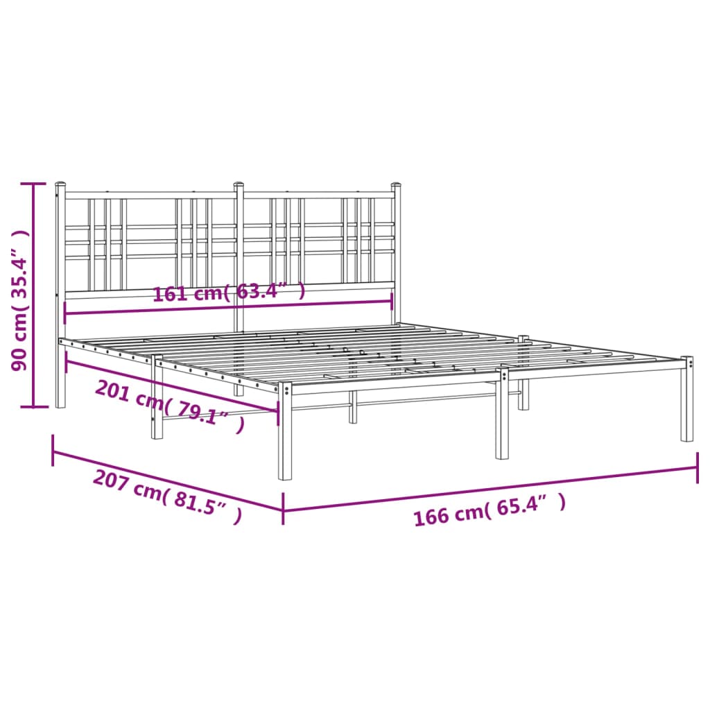 Metal Bed Frame with Headboard Black 160x200 cm