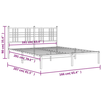 Metal Bed Frame with Headboard Black 160x200 cm