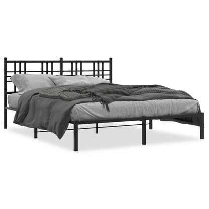 Metal Bed Frame with Headboard Black 160x200 cm