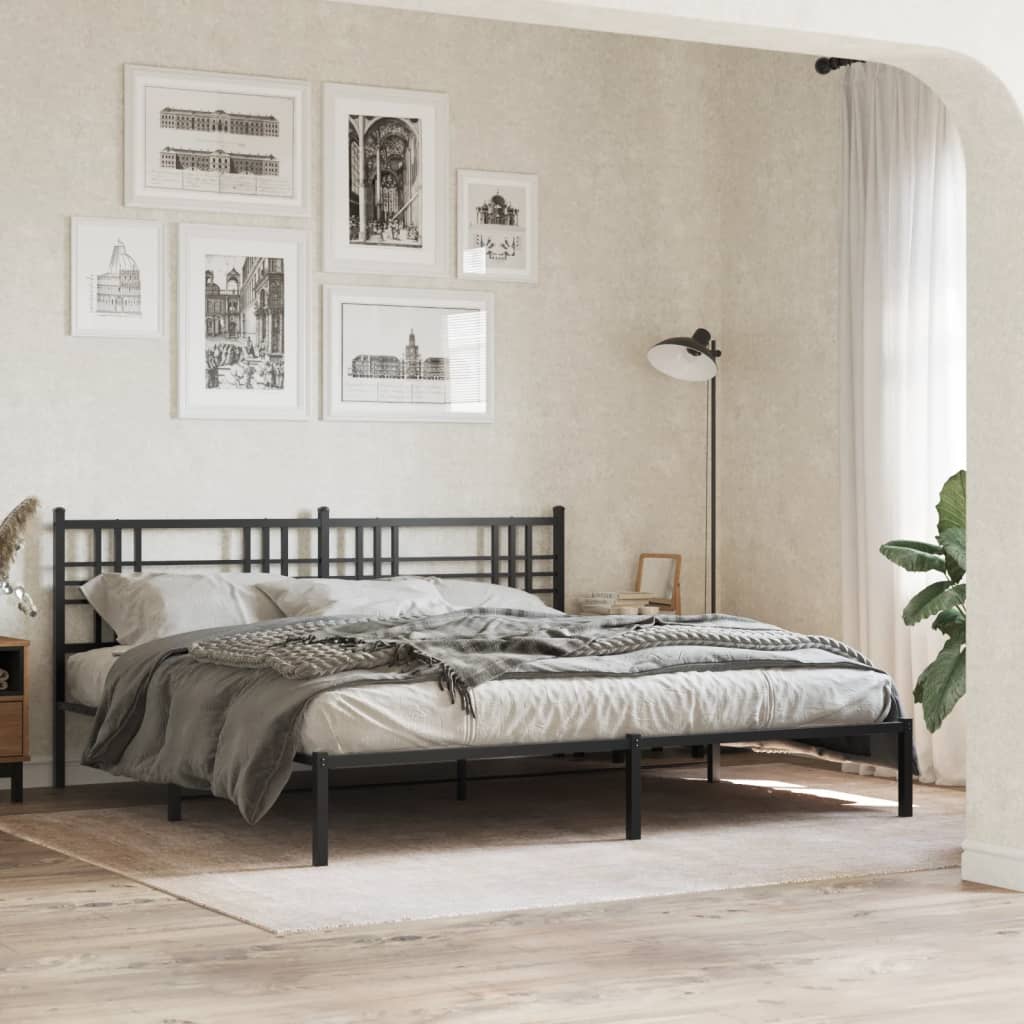 Metal Bed Frame with Headboard Black 200x200 cm