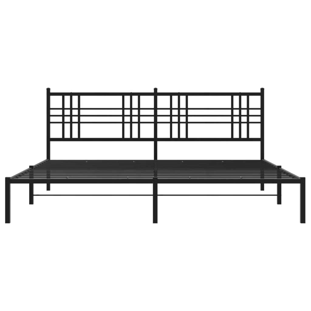 Metal Bed Frame with Headboard Black 200x200 cm