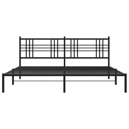 Metal Bed Frame with Headboard Black 200x200 cm