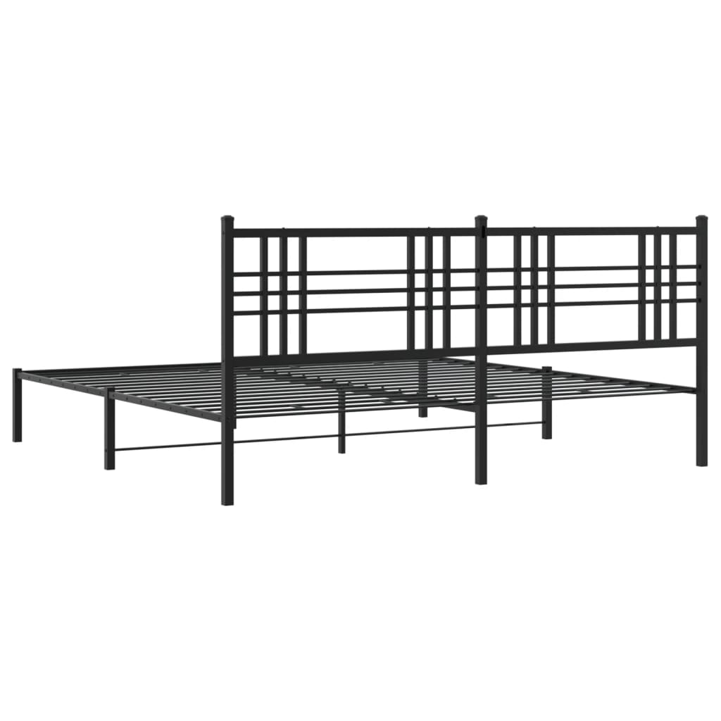 Metal Bed Frame with Headboard Black 200x200 cm