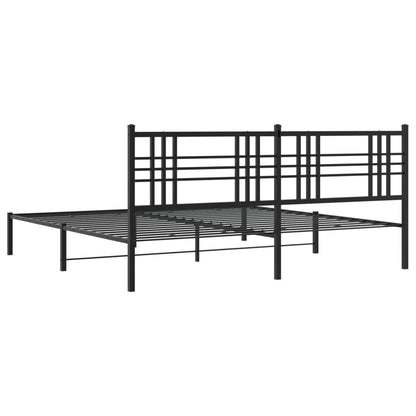 Metal Bed Frame with Headboard Black 200x200 cm