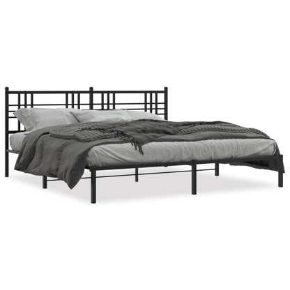 Metal Bed Frame with Headboard Black 200x200 cm