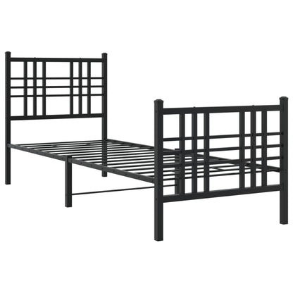 Metal Bed Frame with Headboard and Footboard Black 75x190 cm Small Single