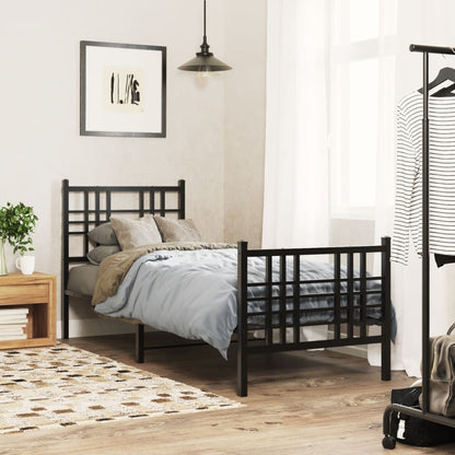 Metal Bed Frame with Headboard and Footboard Black 75x190 cm Small Single