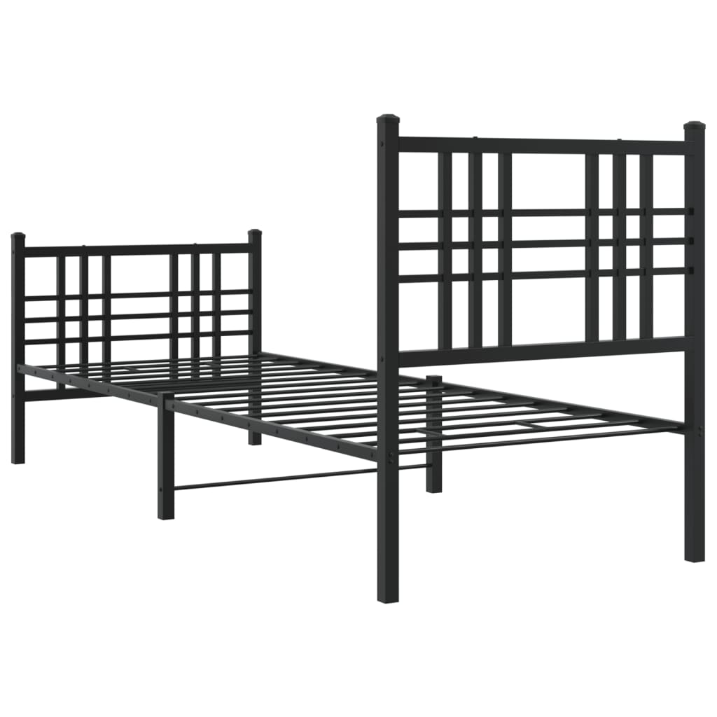 Metal Bed Frame with Headboard and Footboard Black 75x190 cm Small Single