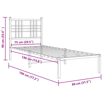 Metal Bed Frame with Headboard and Footboard Black 75x190 cm Small Single