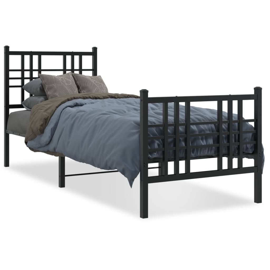 Metal Bed Frame with Headboard and Footboard Black 80x200 cm