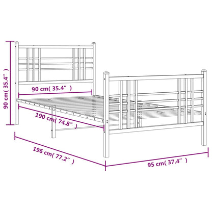 Metal Bed Frame with Headboard and Footboard Black 90x190 cm Single