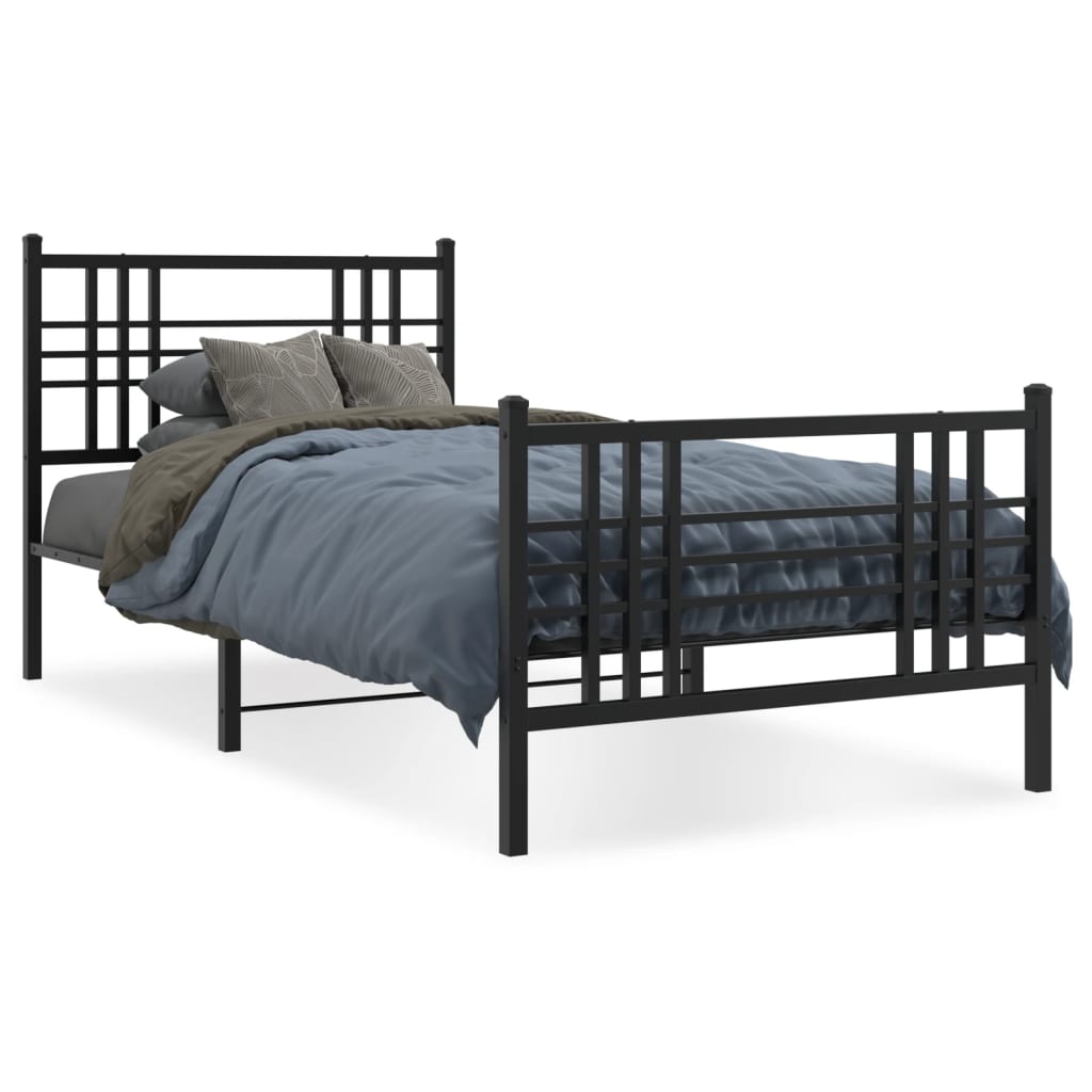 Metal Bed Frame with Headboard and Footboard Black 90x190 cm Single