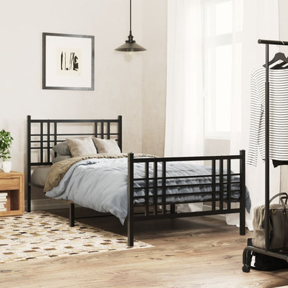 Metal Bed Frame with Headboard and Footboard Black 90x200 cm