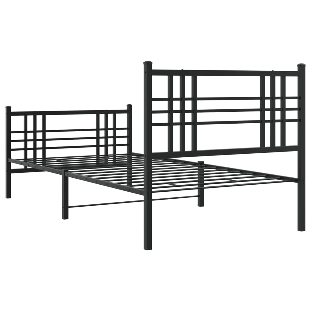 Metal Bed Frame with Headboard and Footboard Black 90x200 cm