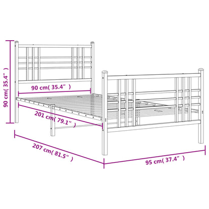 Metal Bed Frame with Headboard and Footboard Black 90x200 cm