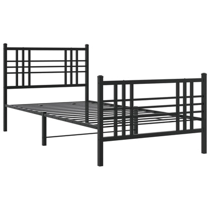 Metal Bed Frame with Headboard and Footboard Black 100x190 cm