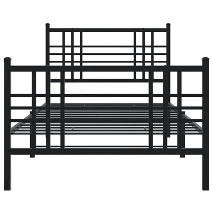 Metal Bed Frame with Headboard and Footboard Black 100x190 cm