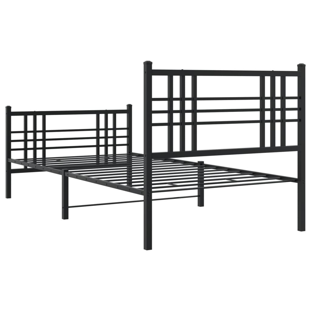 Metal Bed Frame with Headboard and Footboard Black 100x190 cm