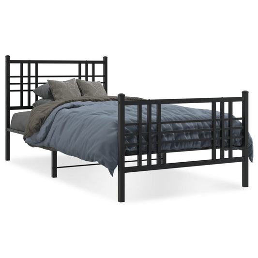 Metal Bed Frame with Headboard and Footboard Black 100x190 cm