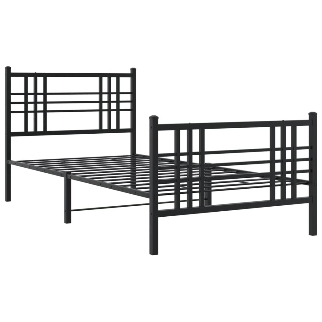 Metal Bed Frame with Headboard and Footboard Black 107x203 cm