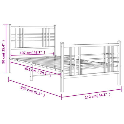 Metal Bed Frame with Headboard and Footboard Black 107x203 cm