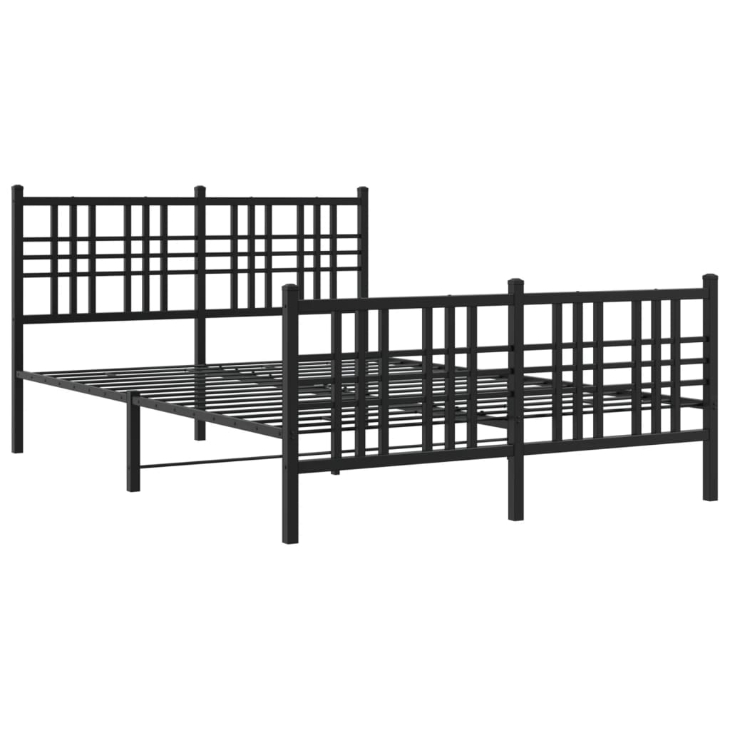 Metal Bed Frame with Headboard and Footboard Black 120x190 cm Small Double