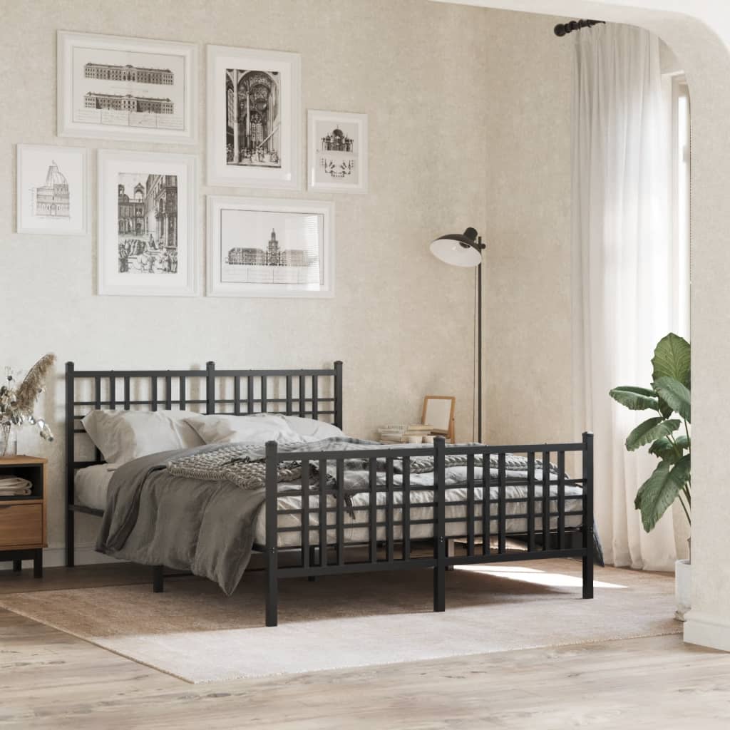 Metal Bed Frame with Headboard and Footboard Black 120x190 cm Small Double