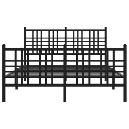 Metal Bed Frame with Headboard and Footboard Black 120x190 cm Small Double