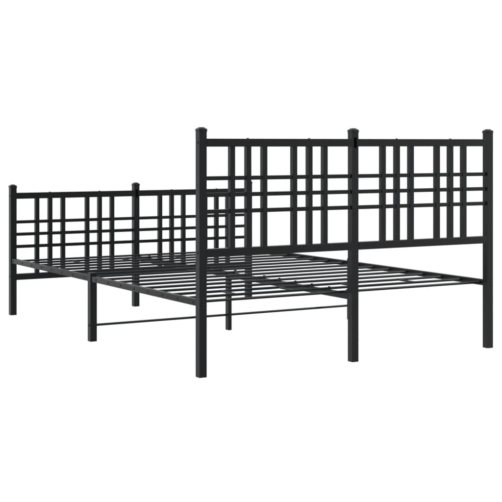 Metal Bed Frame with Headboard and Footboard Black 120x190 cm Small Double