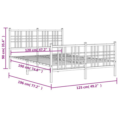 Metal Bed Frame with Headboard and Footboard Black 120x190 cm Small Double