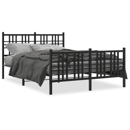 Metal Bed Frame with Headboard and Footboard Black 120x190 cm Small Double