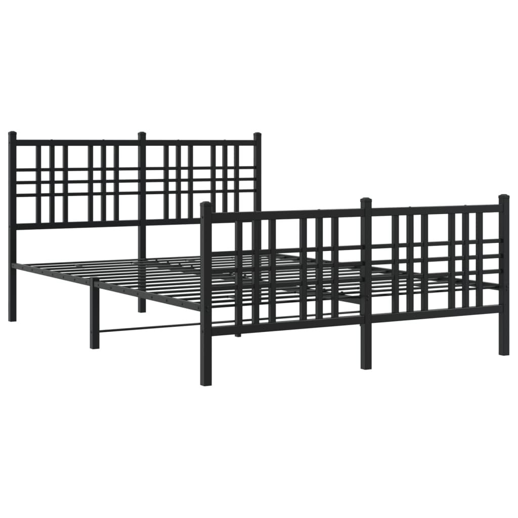 Metal Bed Frame with Headboard and Footboard Black 137x190 cm