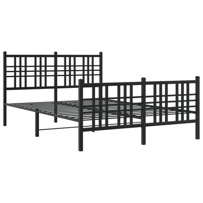 Metal Bed Frame with Headboard and Footboard Black 137x190 cm