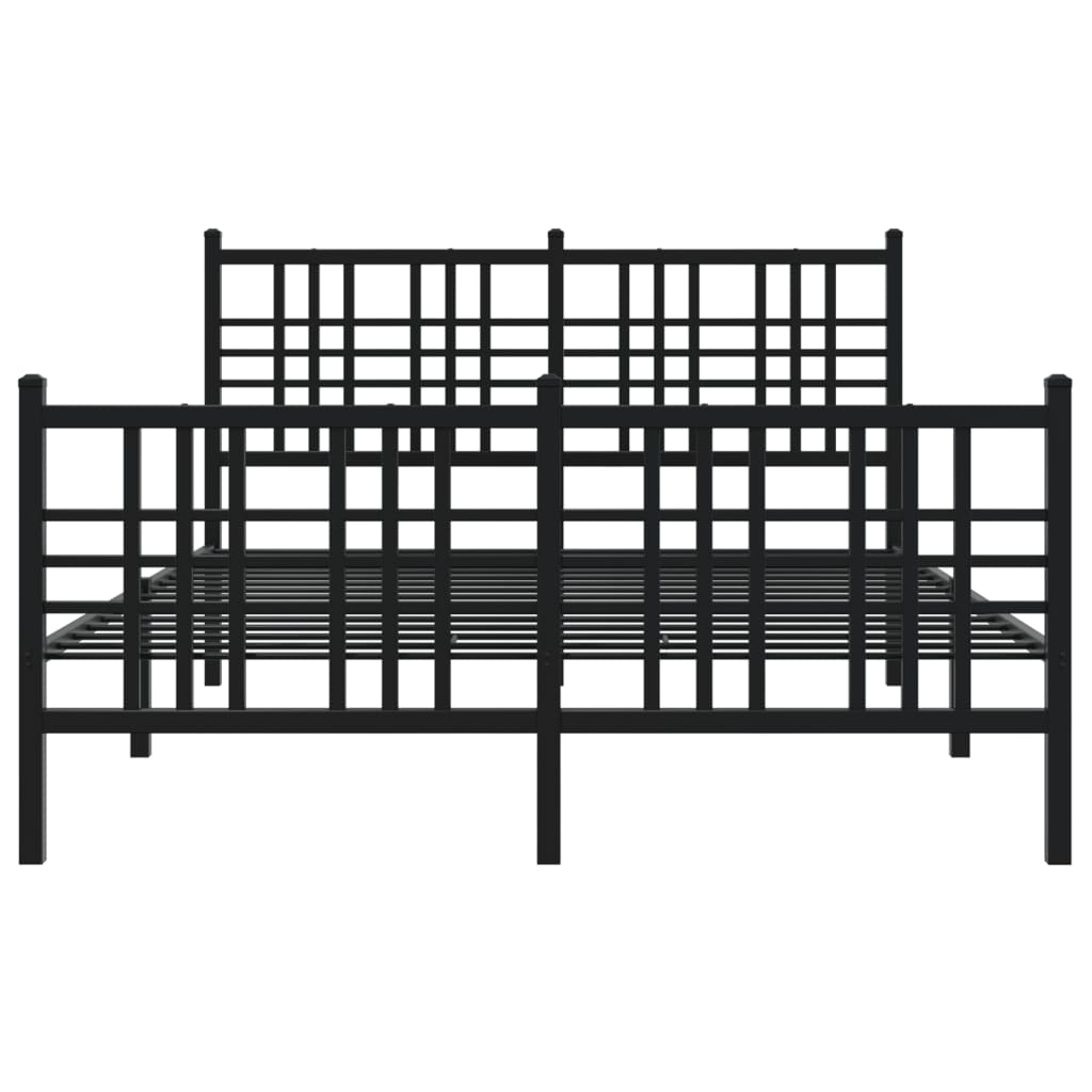 Metal Bed Frame with Headboard and Footboard Black 137x190 cm