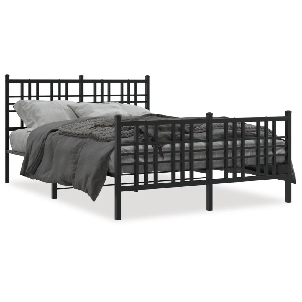 Metal Bed Frame with Headboard and Footboard Black 137x190 cm