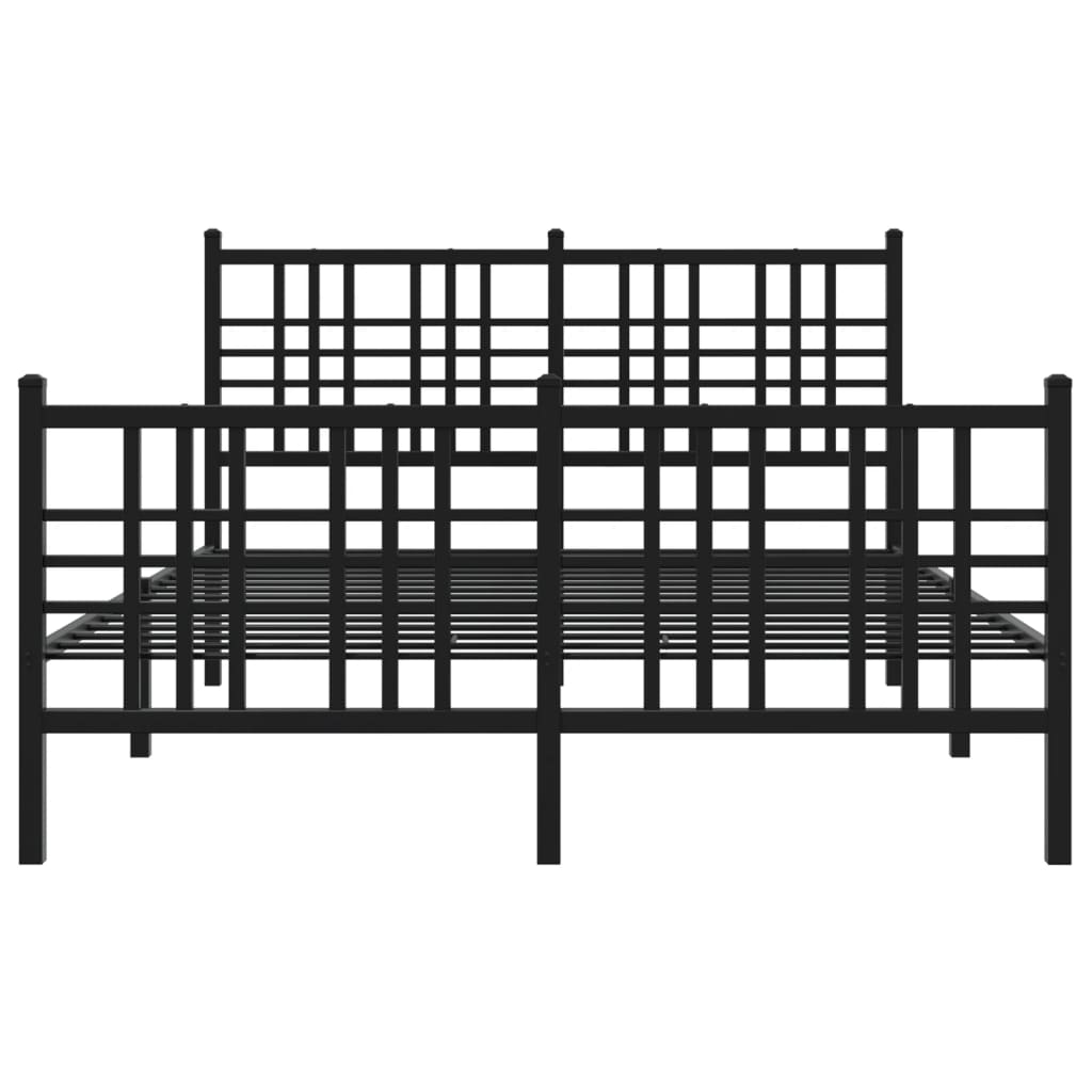 Metal Bed Frame with Headboard and Footboard Black 140x190 cm