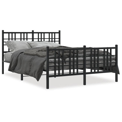 Metal Bed Frame with Headboard and Footboard Black 140x190 cm