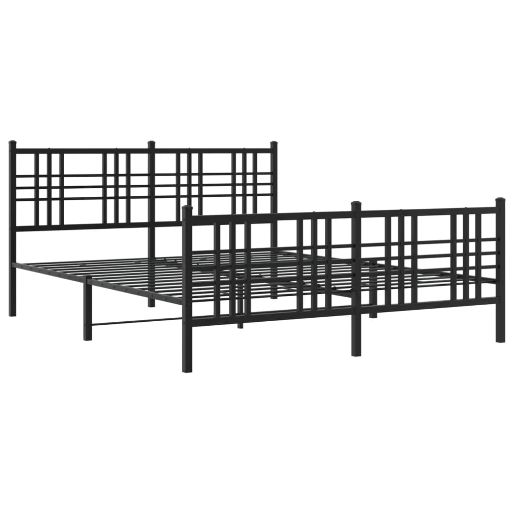 Metal Bed Frame with Headboard and Footboard Black 160x200 cm